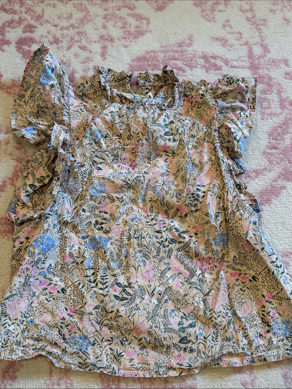 Janie and Jack Floral Ruffle Sleeve Women's Top - Pink & Blue